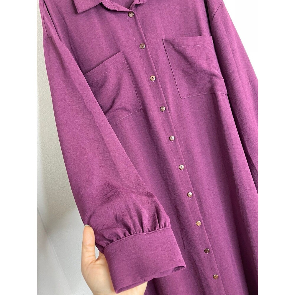 Easel LA Button Front Midi Dress Size Large – Plum Purple, Pockets, Casual Chic - Picture 4 of 6